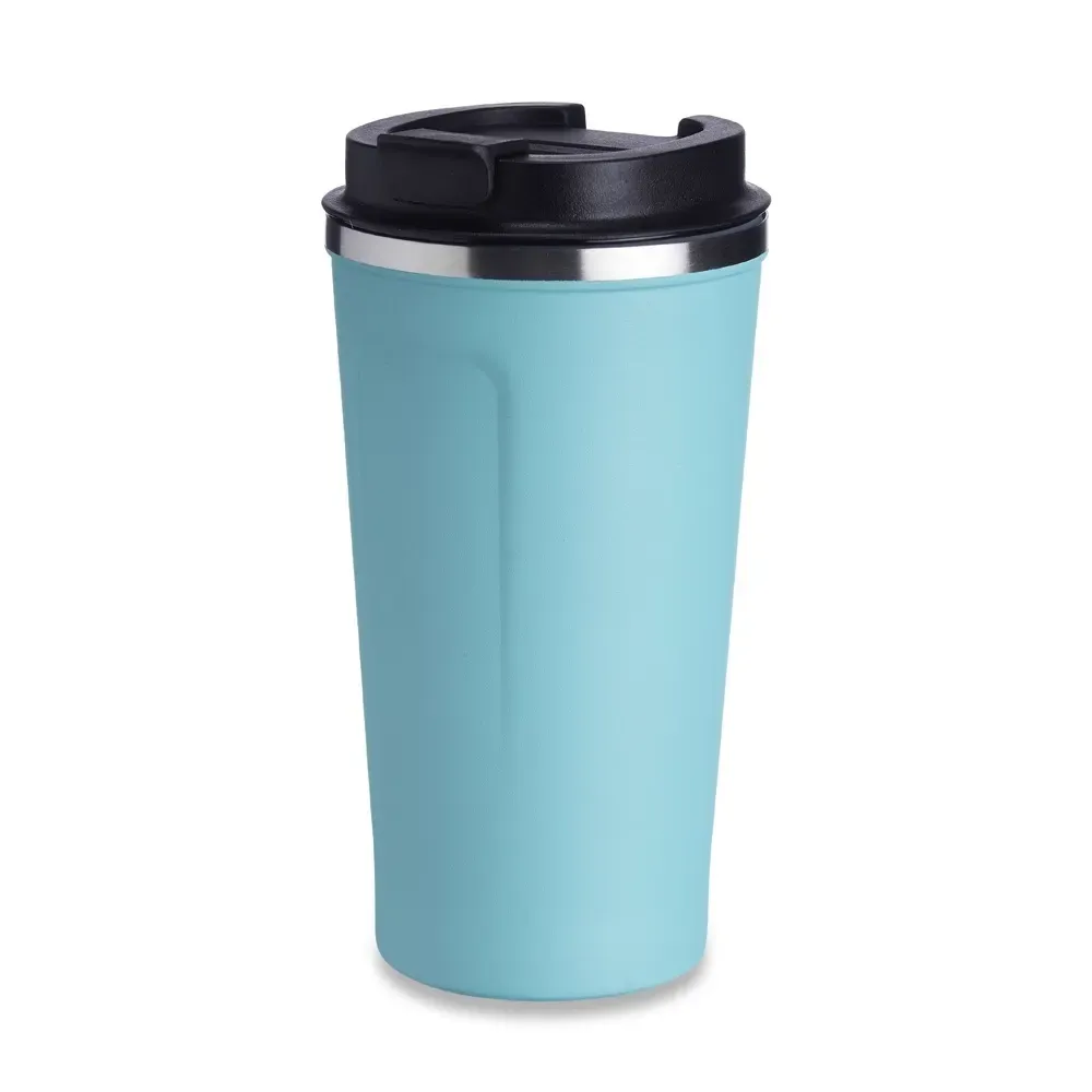 Copo térmico inox 500ml turquesa, borracha antideslizante, personalizado