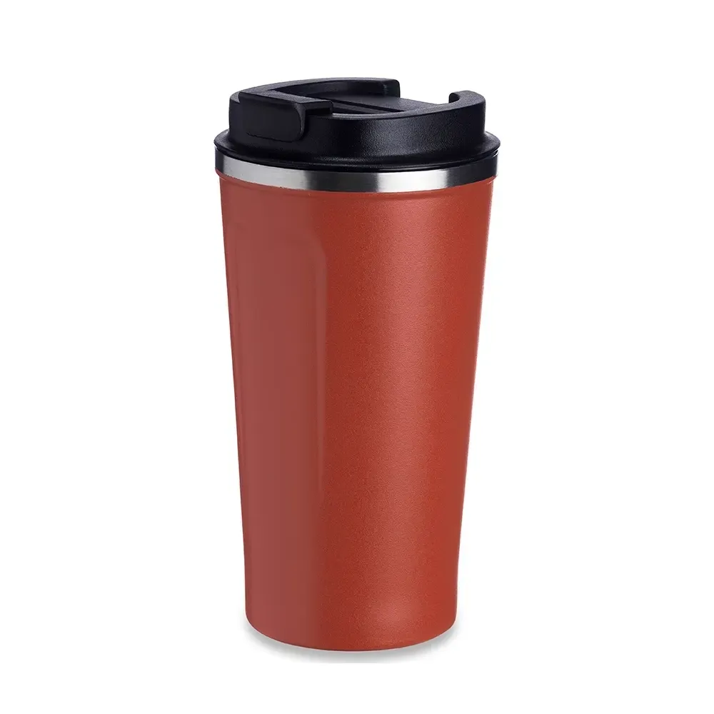 Copo térmico inox 500ml vermelho, borracha antideslizante, personalizado