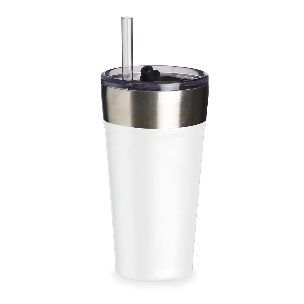 Copo Térmico Inox 500ml com Abridor e Canudo branco