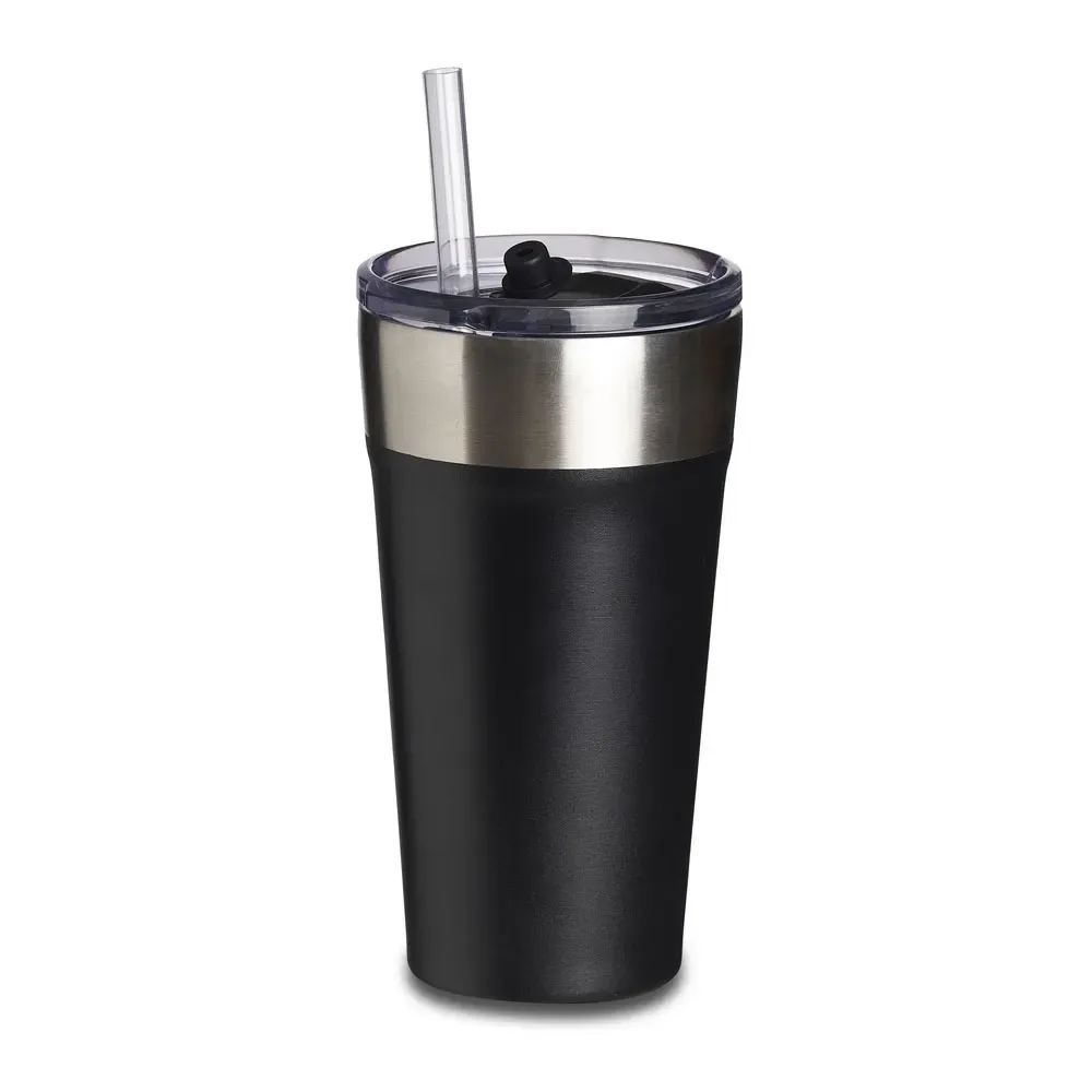 Copo Térmico Inox 500ml com Abridor e Canudo preto