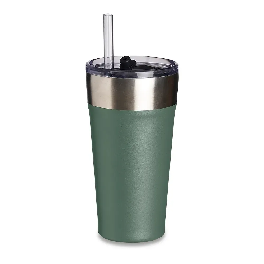 Copo Térmico Inox 500ml com Abridor e Canudo verde