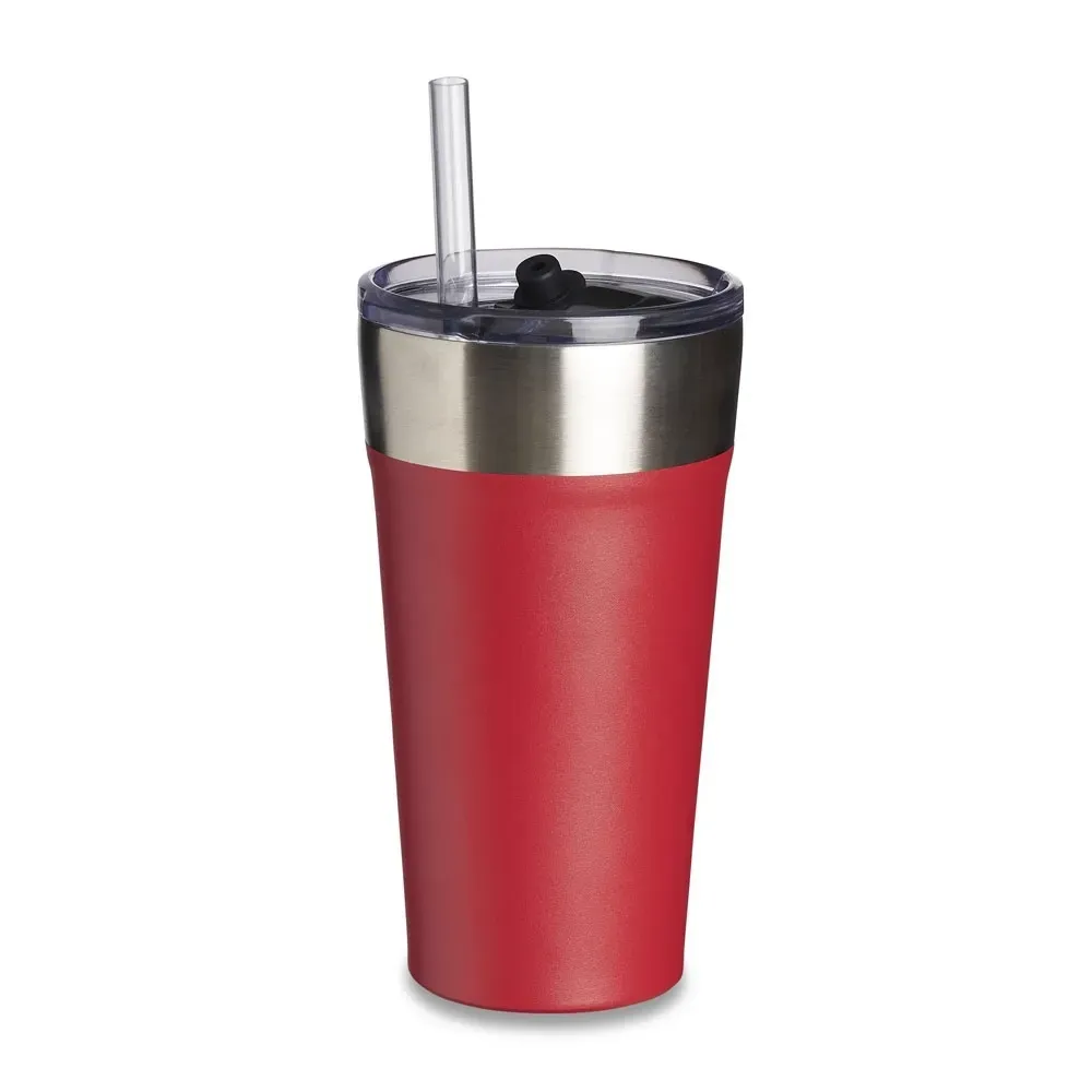 Copo Térmico Inox 500ml com Abridor e Canudo vermelho