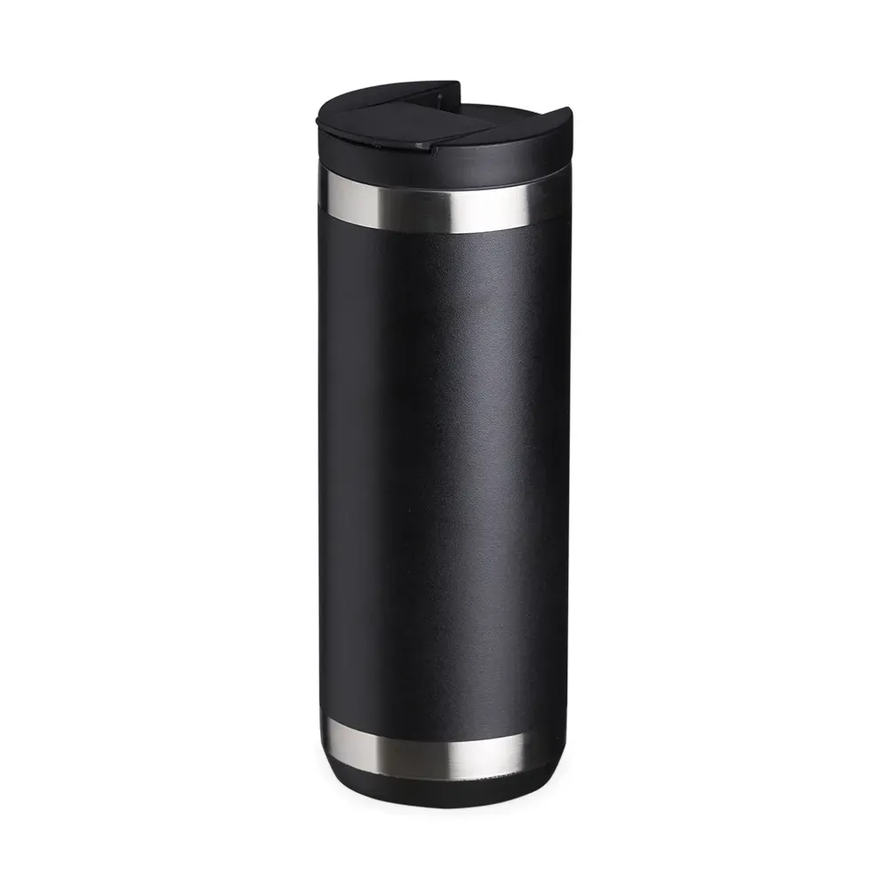 Copo térmico inox 550ml preto com tampa e trava de segurança personalizado