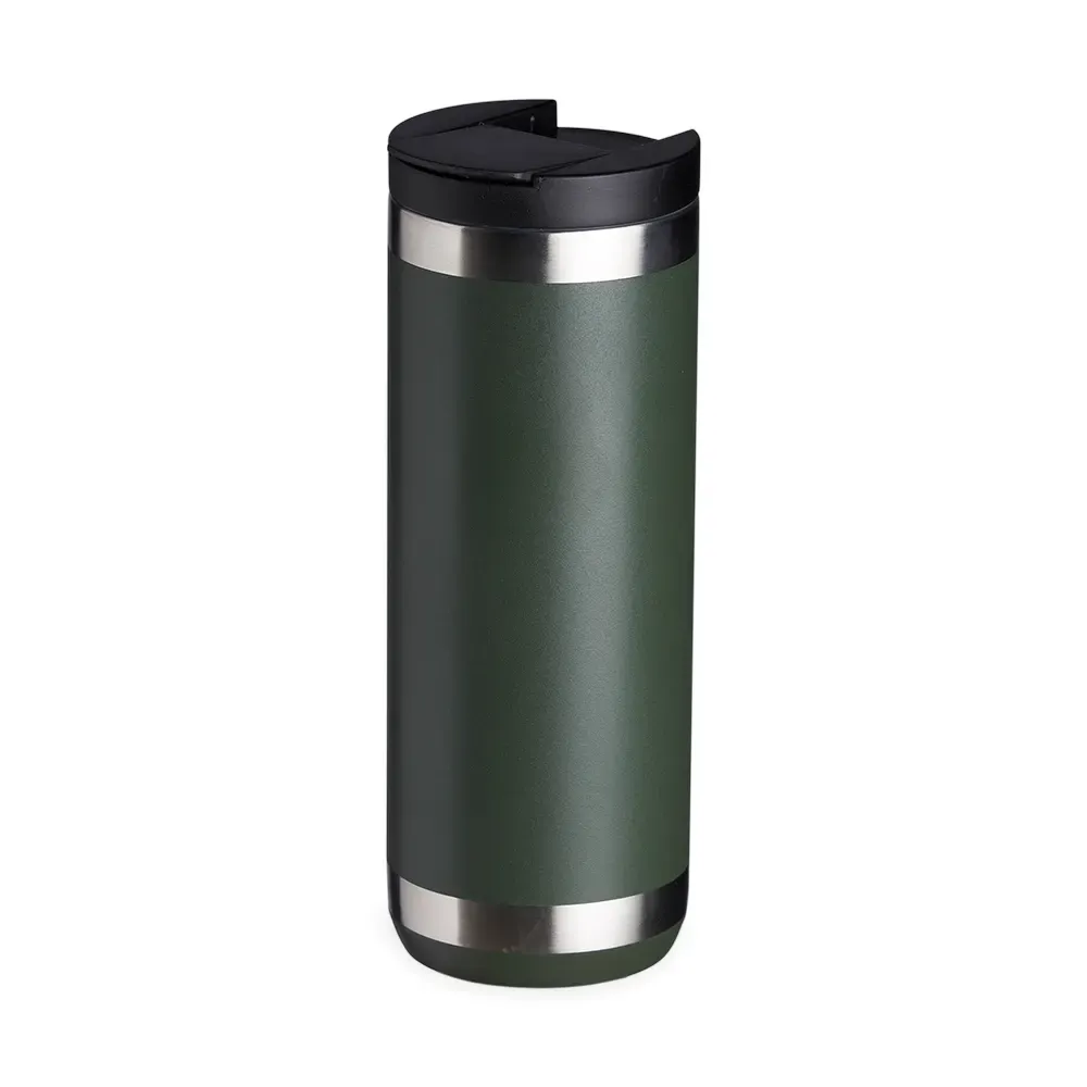 Copo térmico inox 550ml verde com tampa e trava de segurança personalizado
