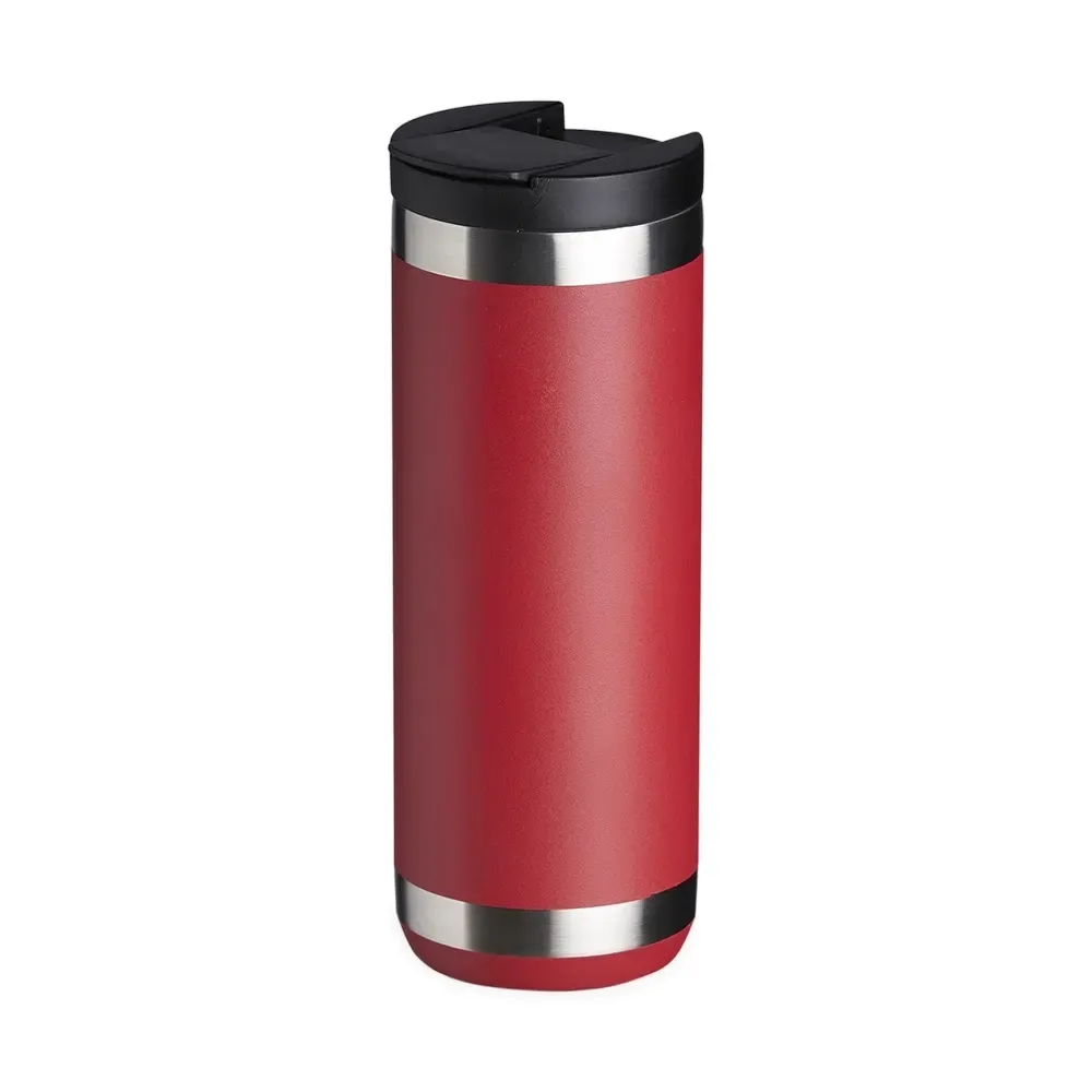 Copo térmico inox 550ml vermelho com tampa e trava de segurança personalizado