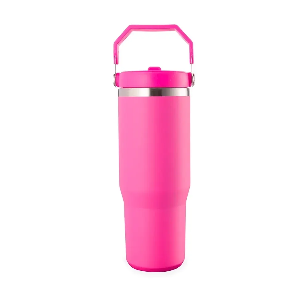 Copo térmico inox 800ml pink com alça e canudo personalizado