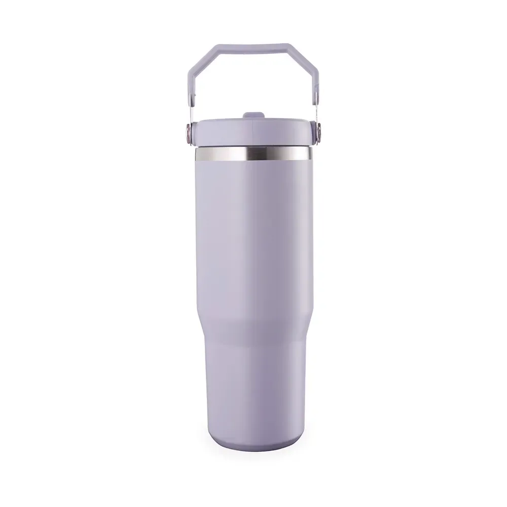 Copo térmico inox 800ml roxo com alça e canudo personalizado