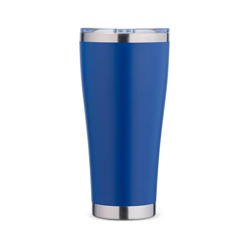 Copo térmico inox 800ml azul, tampa de pressão e anel emborrachado, personalizado