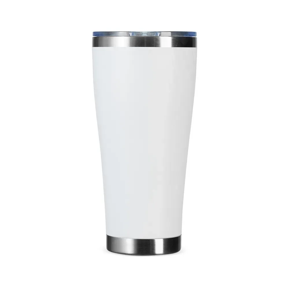 Copo térmico inox 800ml branco, tampa de pressão e anel emborrachado, personalizado