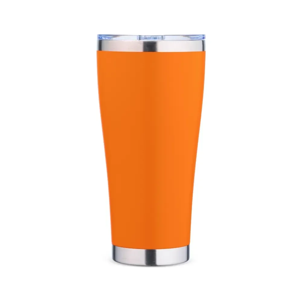 Copo térmico inox 800ml laranja, tampa de pressão e anel emborrachado, personalizado