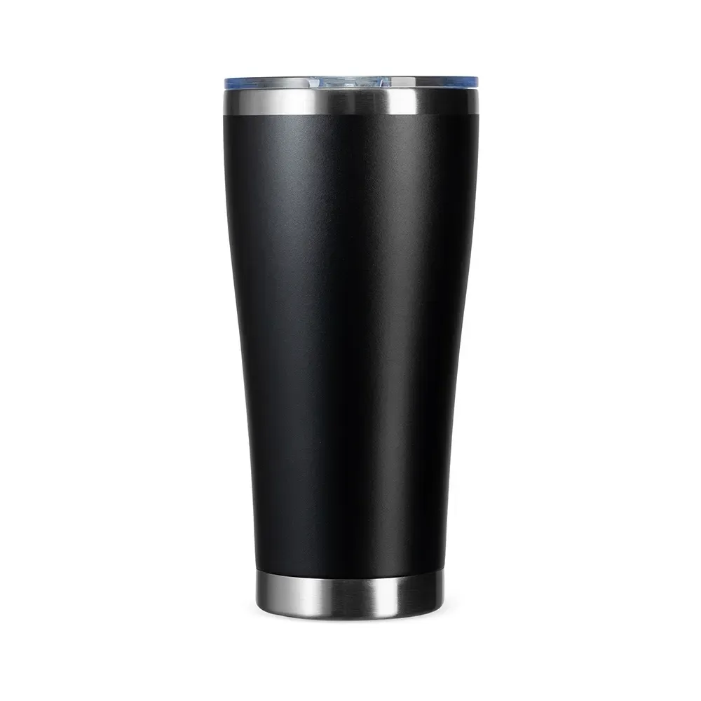 Copo térmico inox 800ml preto, tampa de pressão e anel emborrachado, personalizado