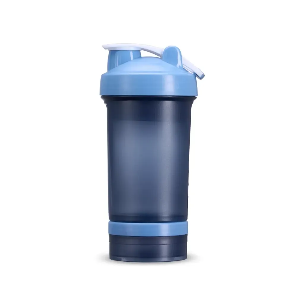 Coqueteleira plástica personalizada 500ml com compartimentos, cor azul