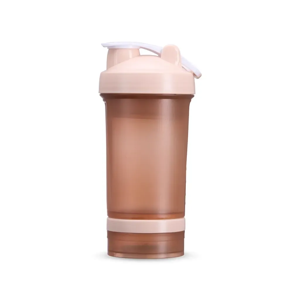 Coqueteleira plástica personalizada 500ml com compartimentos, cor bege