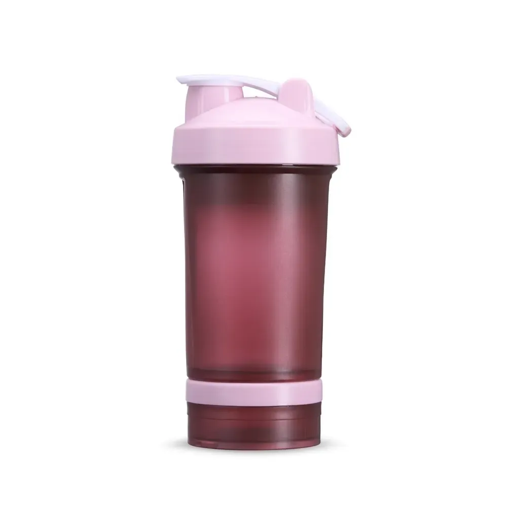 Coqueteleira plástica personalizada 500ml com compartimentos, cor rosa