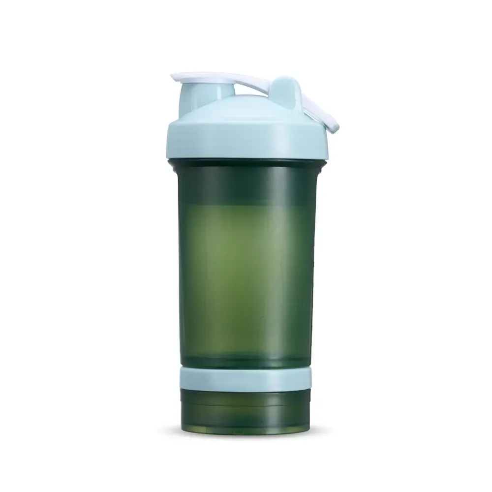 Coqueteleira plástica personalizada 500ml com compartimentos, cor verde