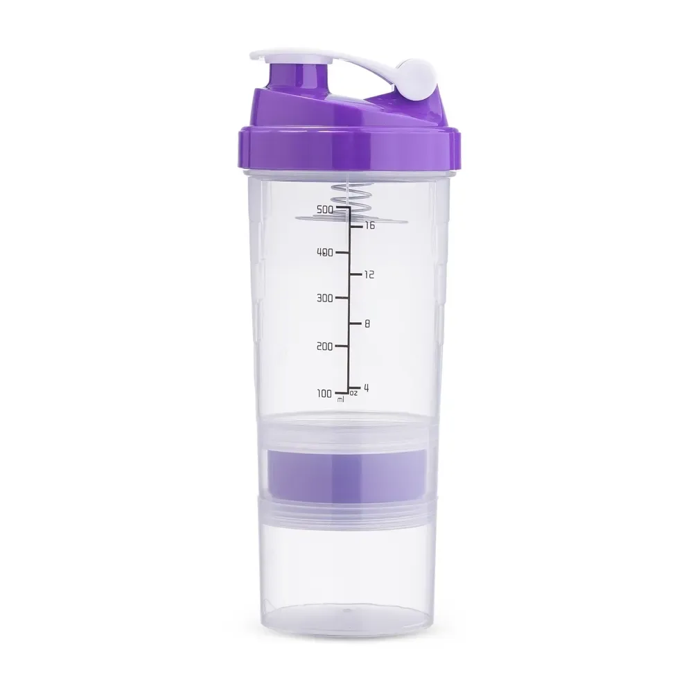 Coqueteleira plástica personalizada 600ml com compartimentos, cor roxo