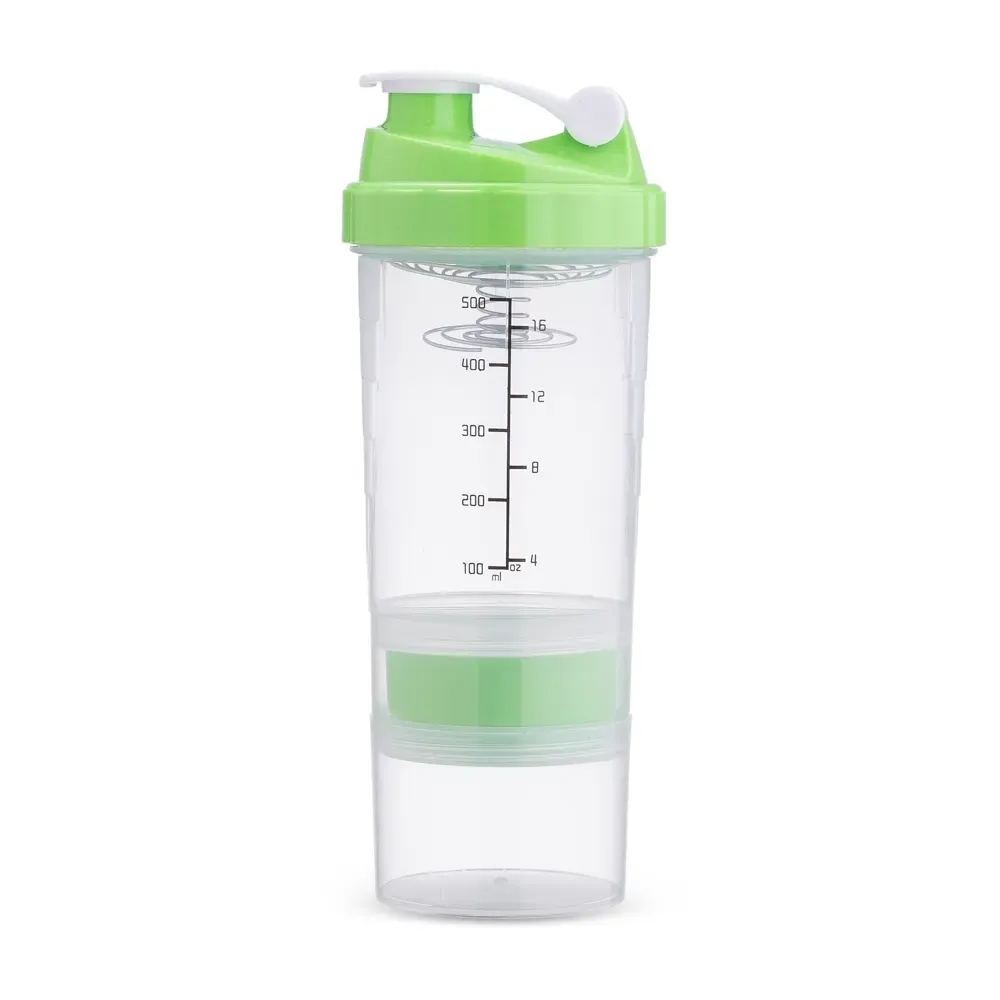 Coqueteleira plástica personalizada 600ml com compartimentos, cor verde
