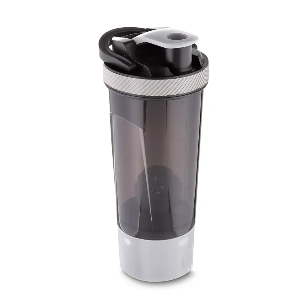 Coqueteleira plástica personalizada 750ml porta-suplemento, cor preto