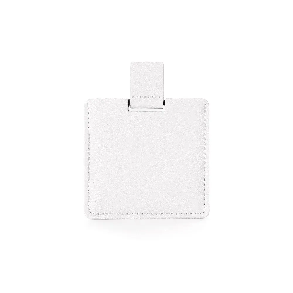 Espelho personalizado de aço inox com alça de couro sintético, cor branco