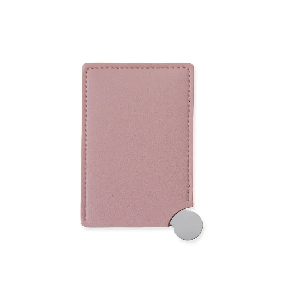 Espelho personalizado de aço inox retangular com estojo, cor rosa