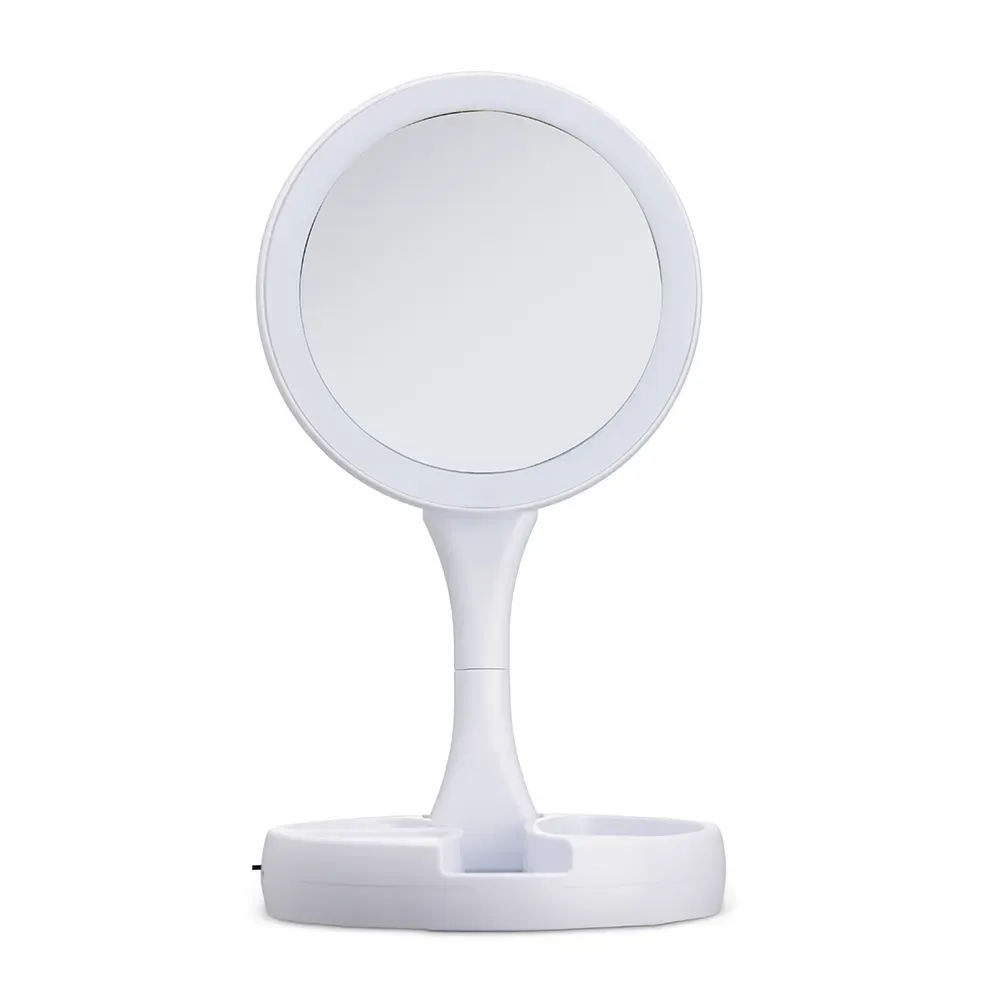 Espelho personalizado dobrável com LED dupla face, cor branco