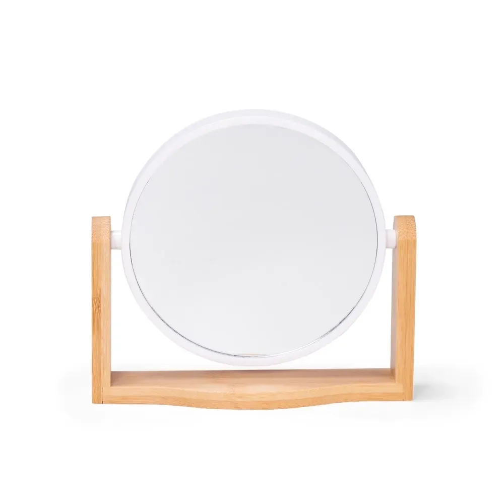 Espelho de mesa personalizado redondo com base em bambu
