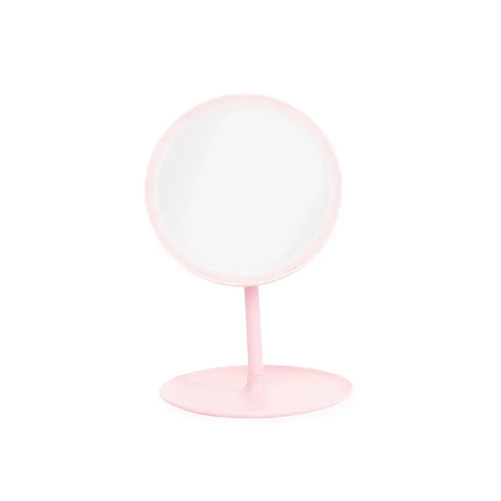Espelho personalizado de mesa com LED, formato compacto, cor rosa