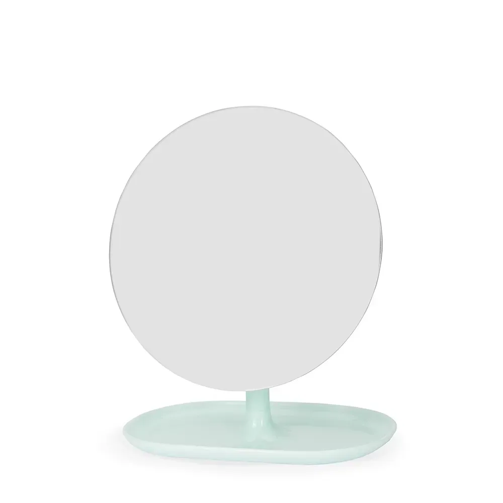 Espelho personalizado de mesa, pedestal giratório 360°, cor azul