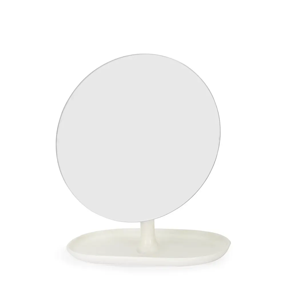 Espelho personalizado de mesa, pedestal giratório 360°, cor branco