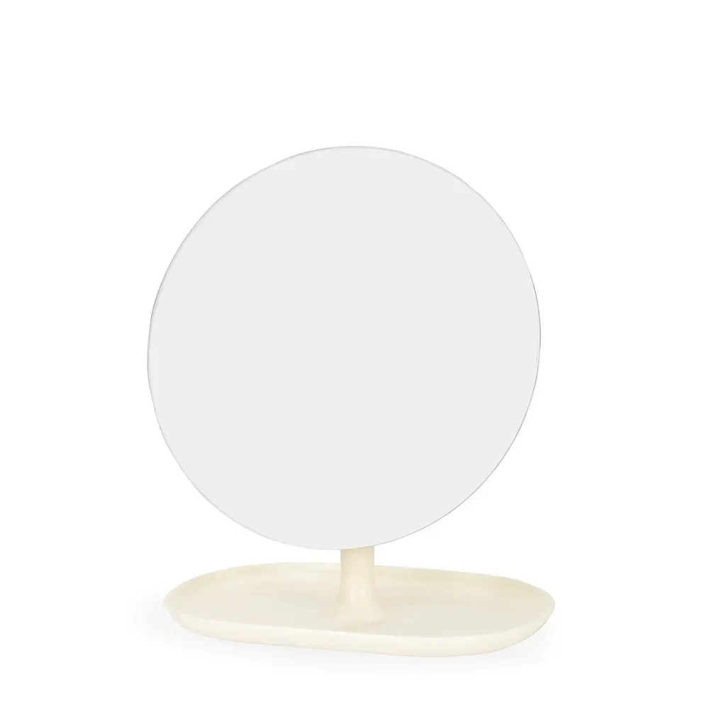 Espelho personalizado de mesa, pedestal giratório 360°, cor creme