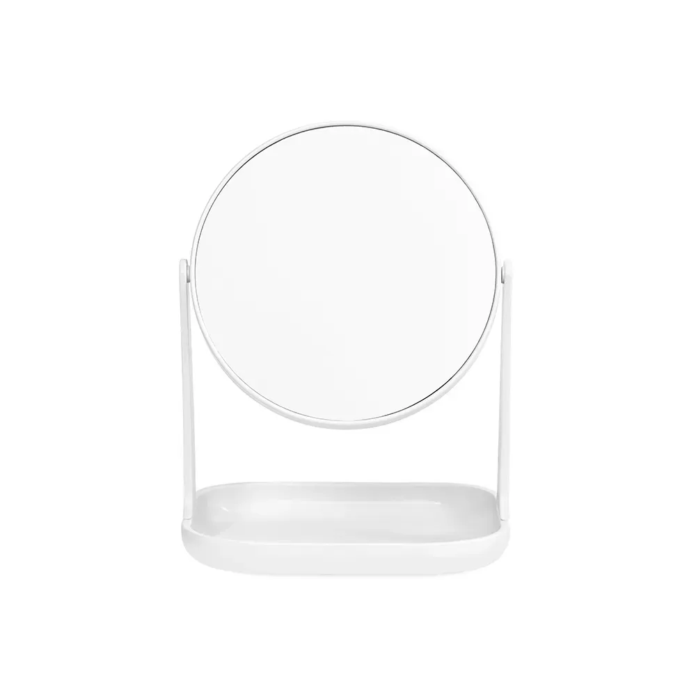 Espelho de mesa personalizado giratório em plástico com organizador, cor branca