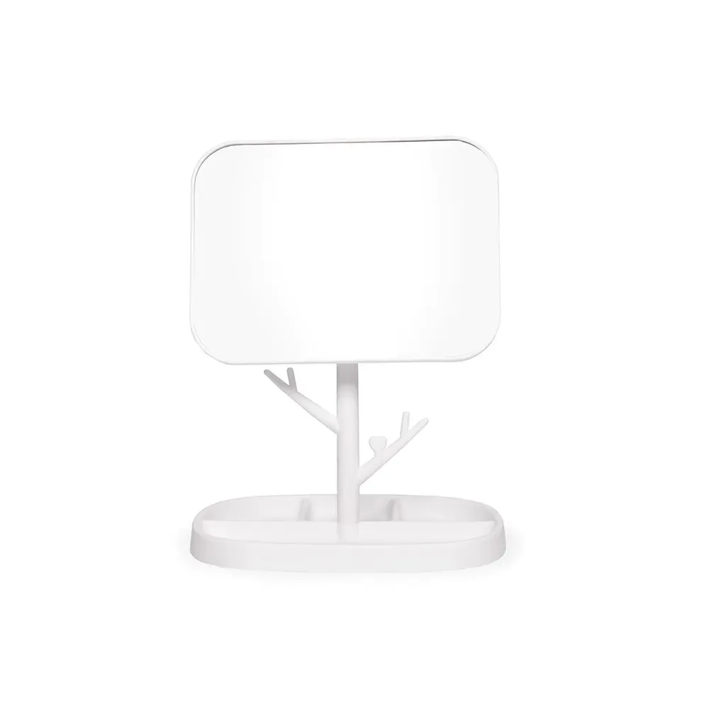 Espelho personalizado de mesa retangular, com organizador, cor branco
