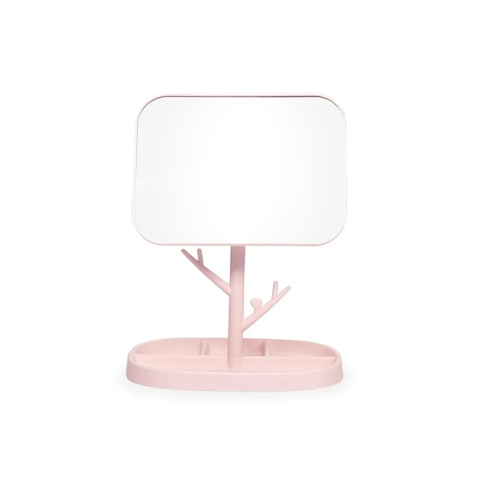 Espelho personalizado de mesa retangular, com organizador, cor rosa