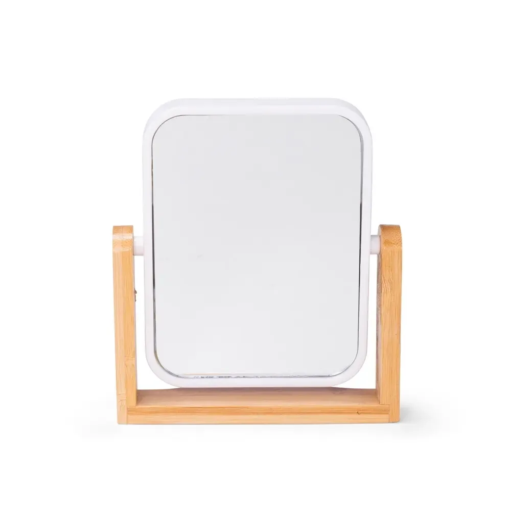Espelho de mesa personalizado retangular com base em bambu