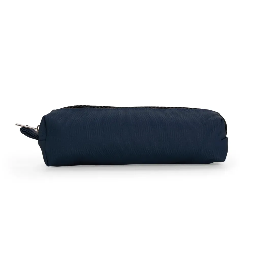Estojo personalizado de couro sintético com alça para chaveiro, cor azul com preto