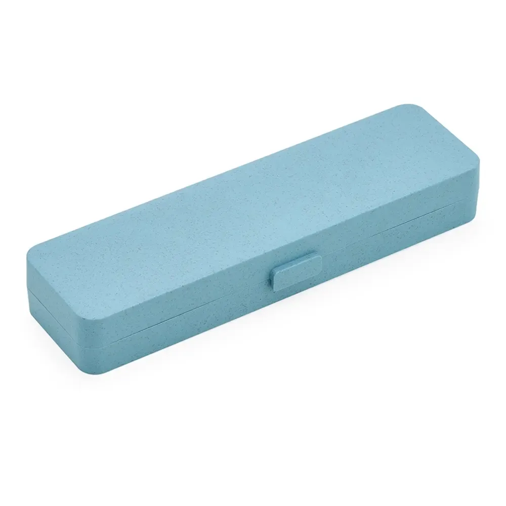 Estojo porta-caneta personalizado de fibra de bambu, cor azul