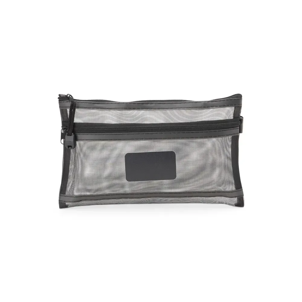 Estojo personalizado de malha de nylon com 2 compartimentos, cor preto