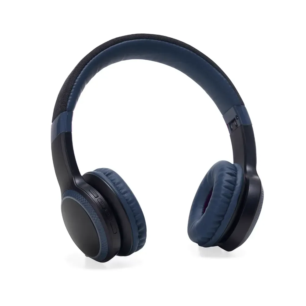 Fone de Ouvido Headphone Bluetooth em Couro Sintético com LED RGB, cor azul