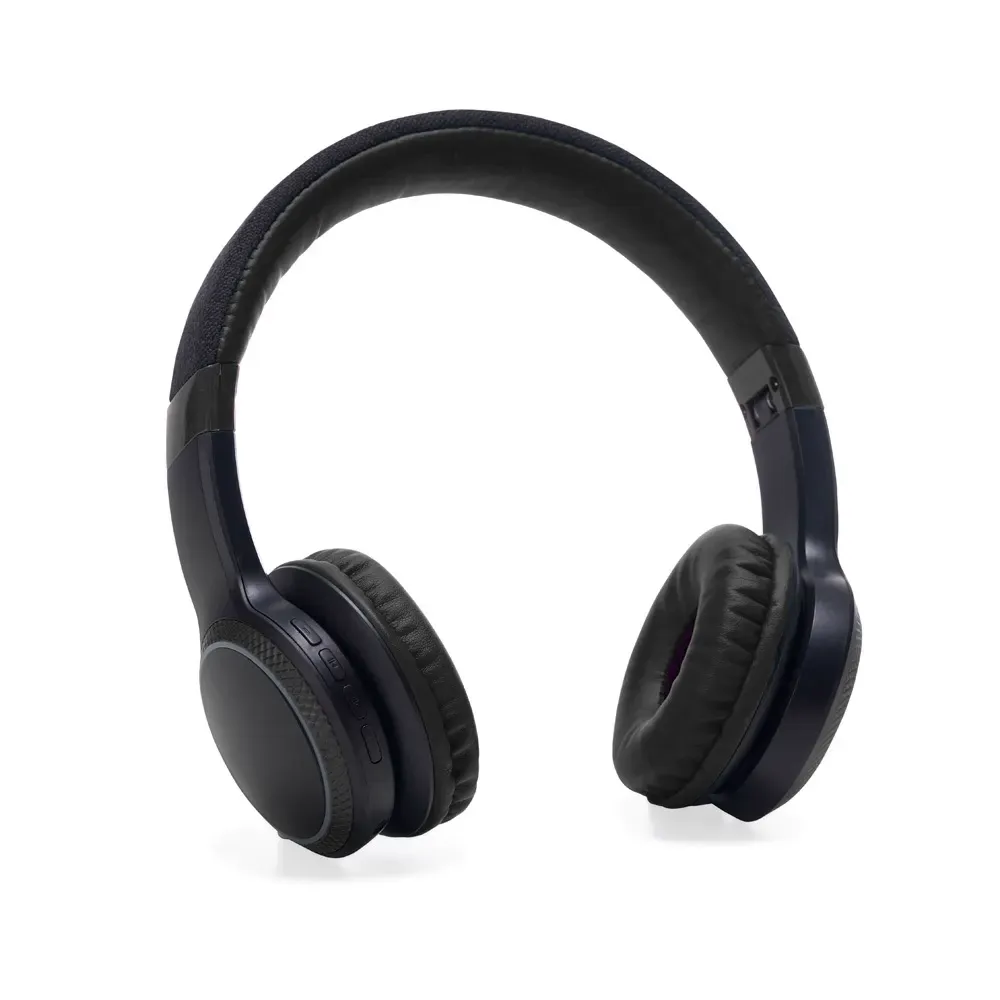 Fone de Ouvido Headphone Bluetooth em Couro Sintético com LED RGB, cor preto