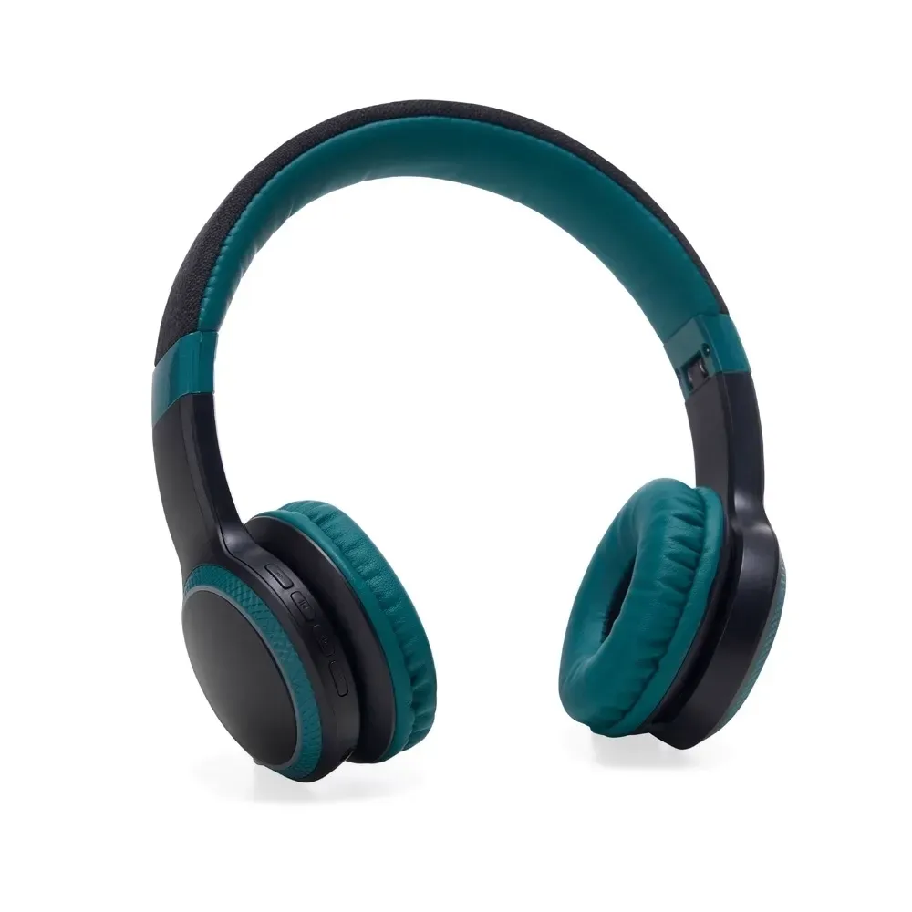 Fone de Ouvido Headphone Bluetooth em Couro Sintético com LED RGB, cor verde