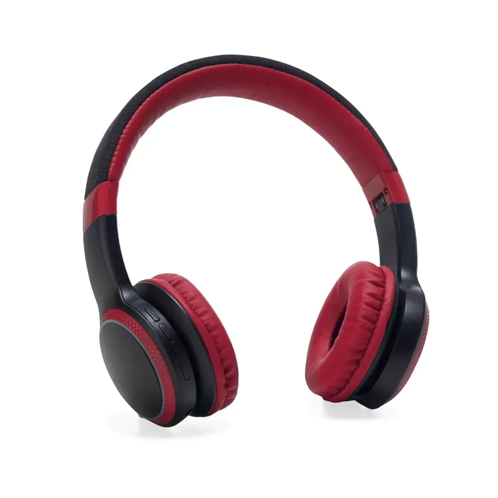 Fone de Ouvido Headphone Bluetooth em Couro Sintético com LED RGB, cor vermelho