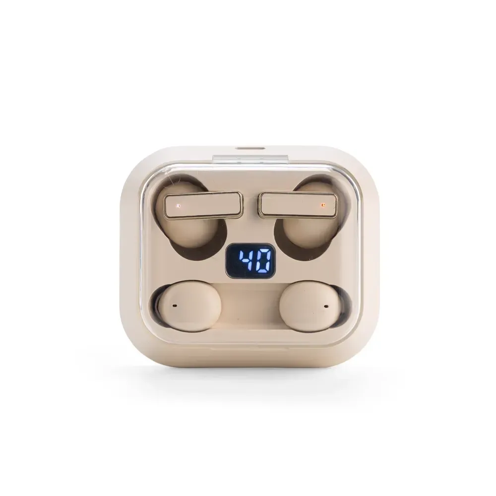 Fone de Ouvido Bluetooth 2 em 1 com Dois Pares Independentes, cor bege