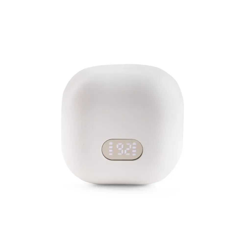 Fone de Ouvido TWS Formato Ear Cuff com Hastes Flexíveis, cor branco