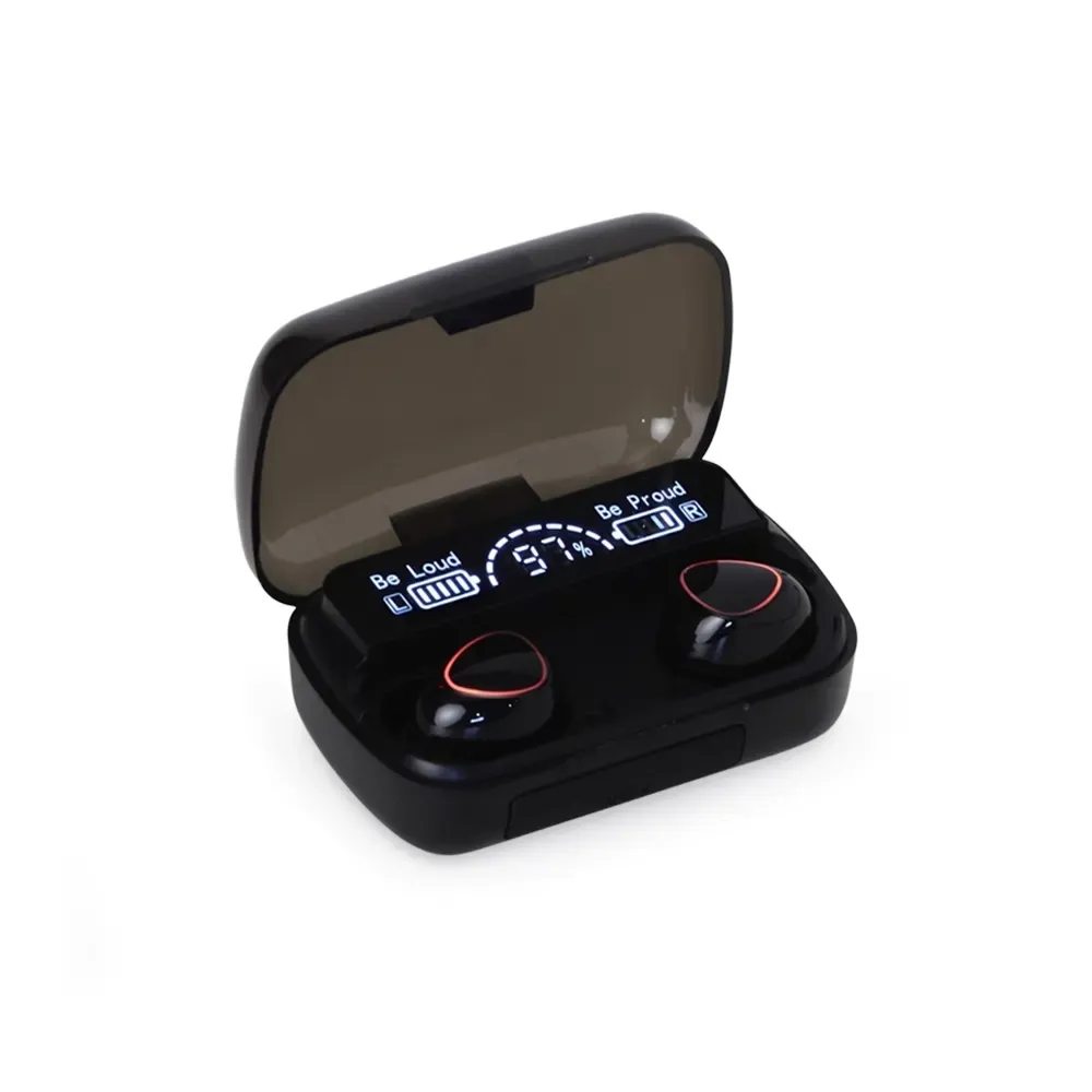Fone de Ouvido TWS Touch com Case Carregador Power Bank e Eartips, cor preto