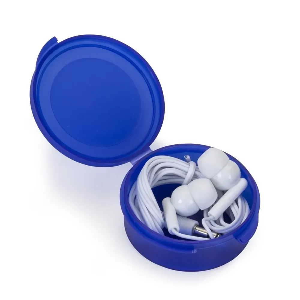 Fone de Ouvido Intra-auricular com Fio e Estojo Redondo, cor azul