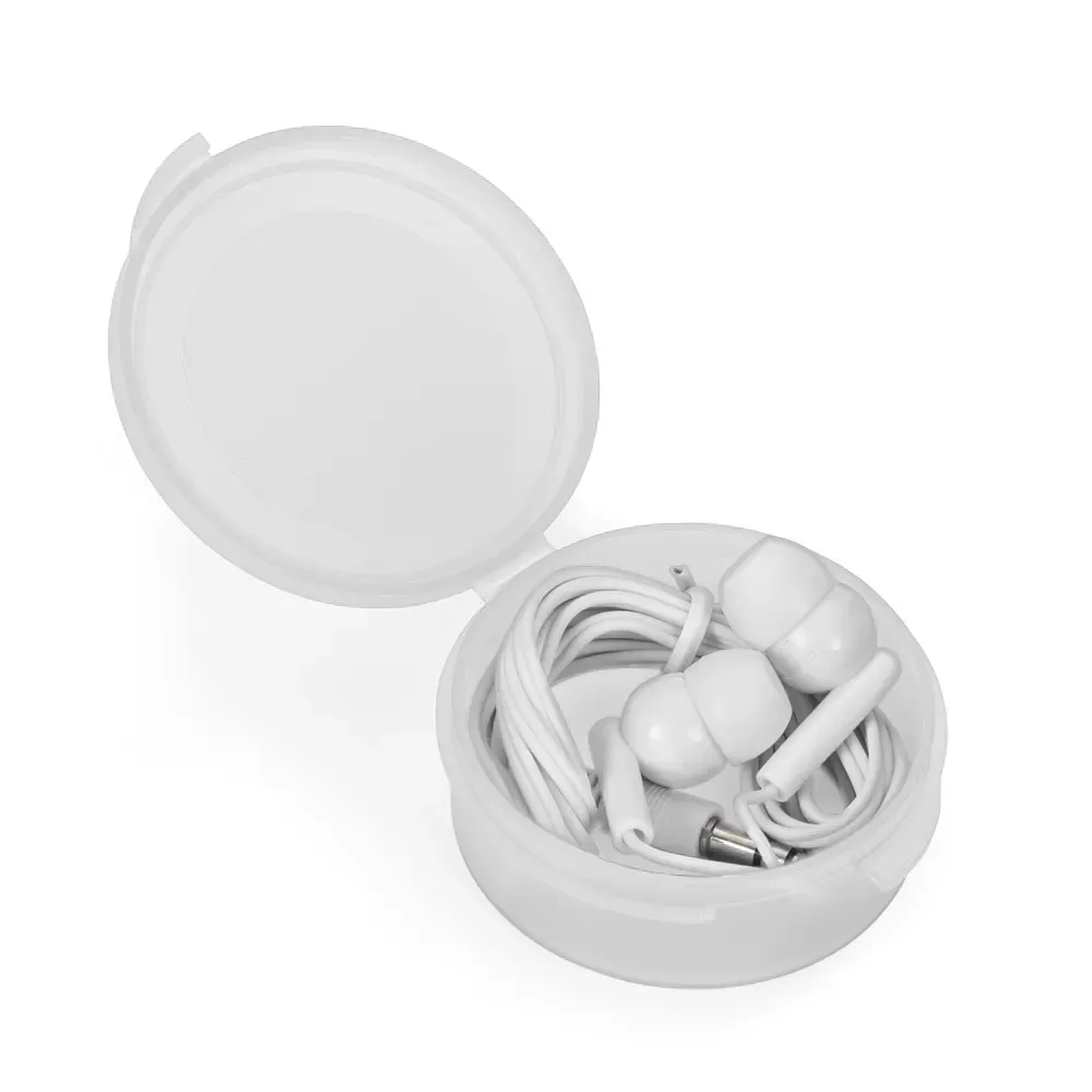 Fone de Ouvido Intra-auricular com Fio e Estojo Redondo, cor branco