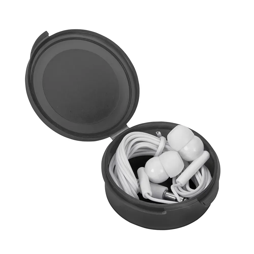 Fone de Ouvido Intra-auricular com Fio e Estojo Redondo, cor preto