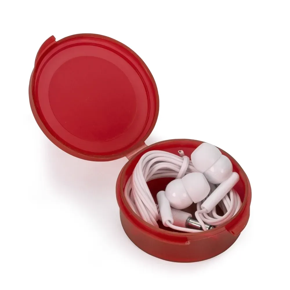 Fone de Ouvido Intra-auricular com Fio e Estojo Redondo, cor vermelho
