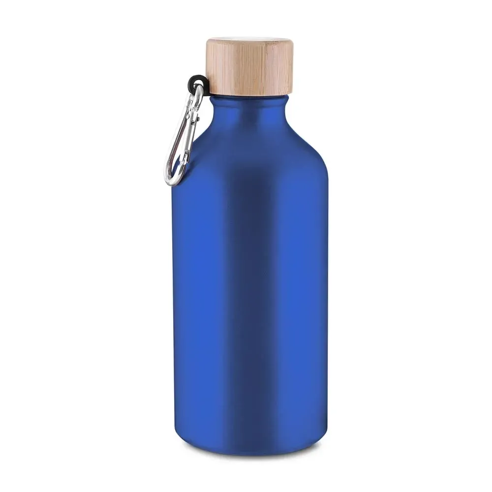 Garrafa de Alumínio 550ml Tampa em Bambu com Mosquetão personalizada azul