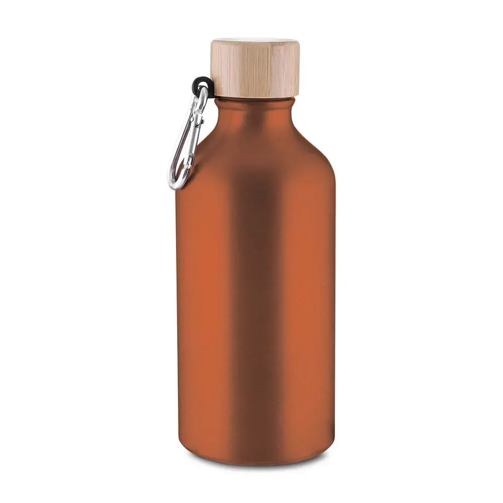Garrafa de Alumínio 550ml Tampa em Bambu com Mosquetão personalizada laranja
